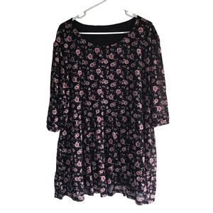 Allegrace Top Popover Jersey Stretch Knit Blouse Floral Shirt Short Sleeves 3X